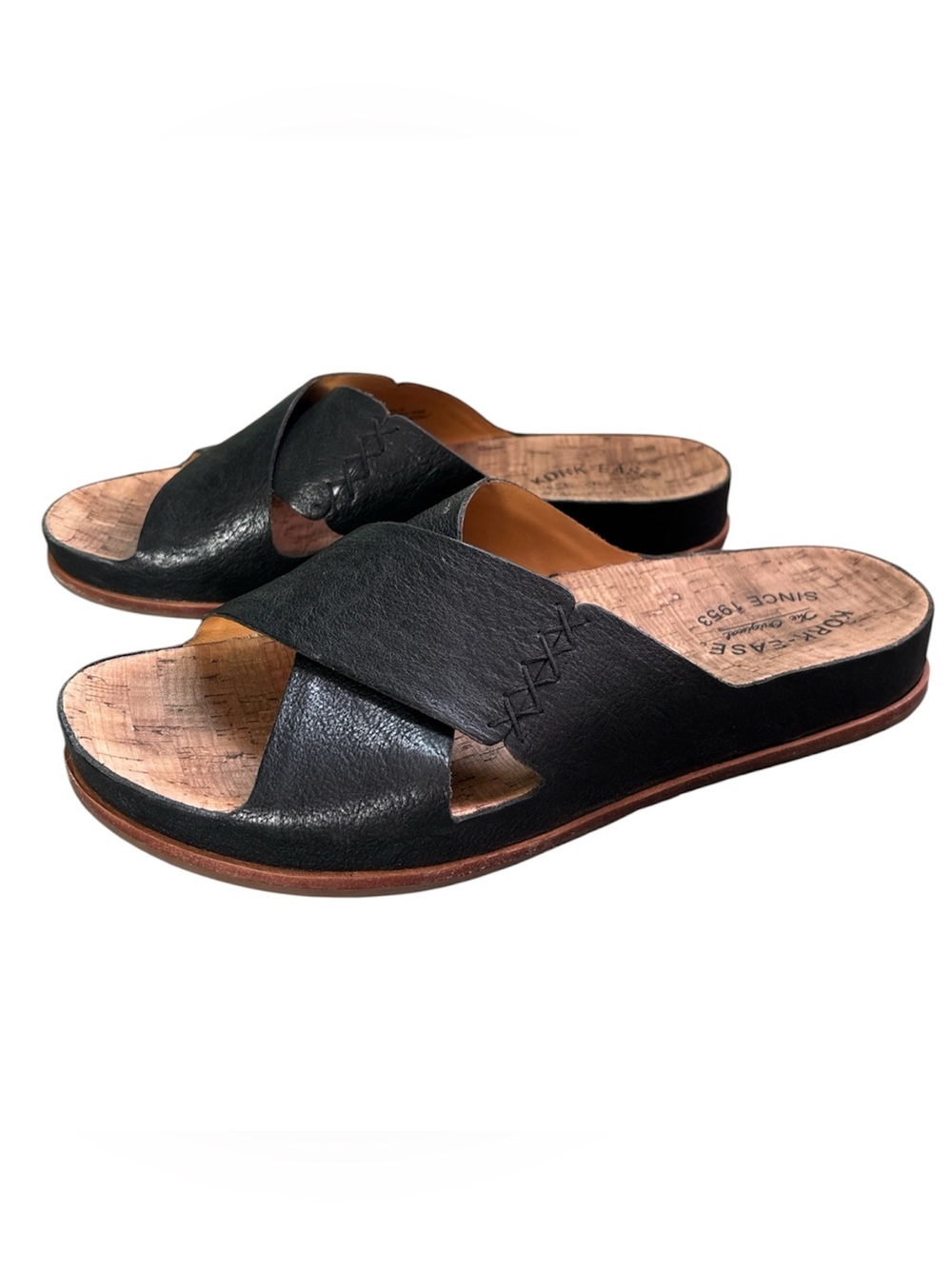 Kork-Ease Women's Tutsi Cross-Band Black Leather and Cork Sandals